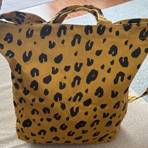 BAGGU Canvas Duck Bag- Cheetah / Leopard Print Tote Bag - Yellow and Black